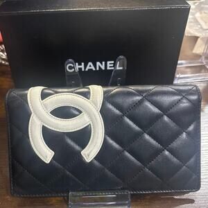 Chanel Cambon 
Bifold Wallet, w/bright pink interior. Box & COA included